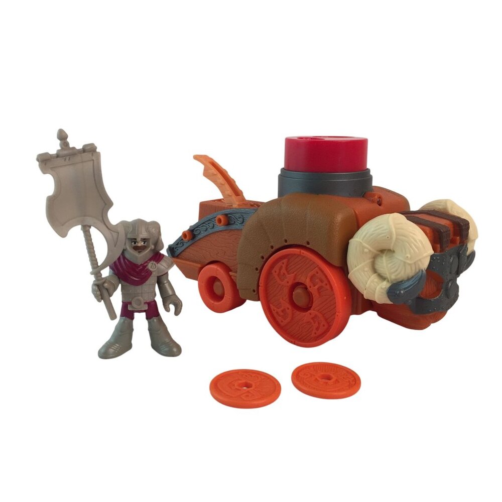 Fisher Price Imaginext Castle Battering Ram Vehicle Knight Figure Shooting Discs